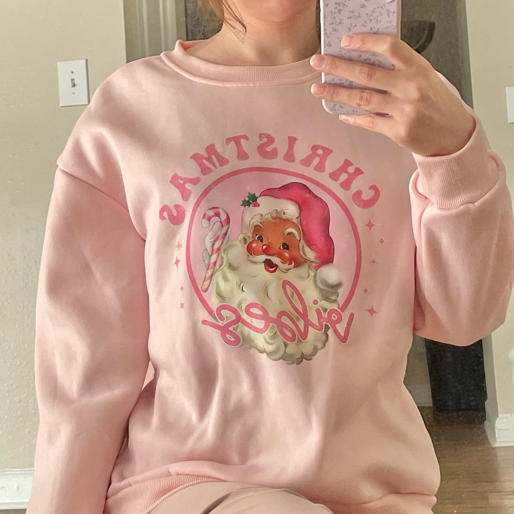 Festive Pink Santa Crewneck Sweater